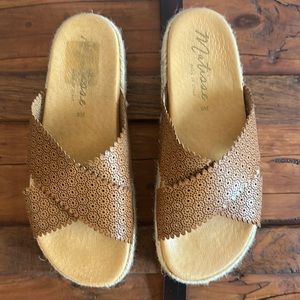 Matisse brown leather upper espadrille slide